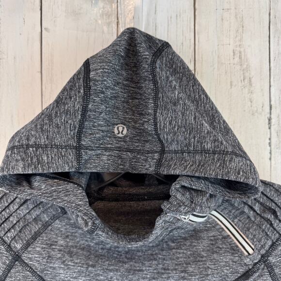 Lululemon Heathered Black Run Back On Track Pullover Hoodie Slim Fit Size 10 - Picture 4 of 15